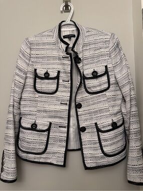Black and White Tweed Jacket with Contrast Trim